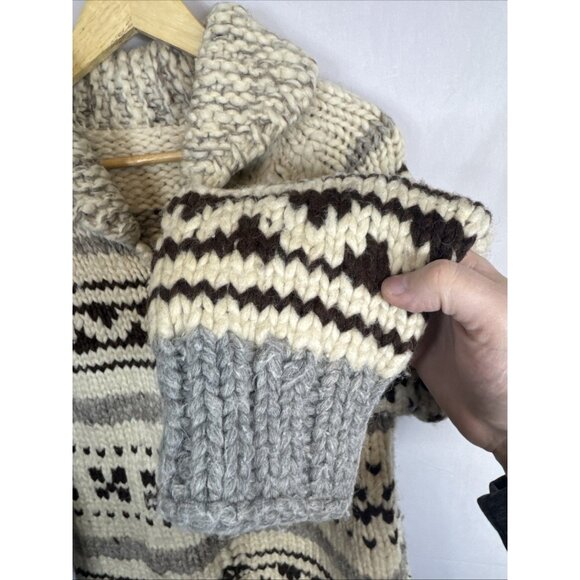 Chunky Cowichan-Style Hand-Knit Zip Cardigan Shawl Collar Men’s S / Women’s M - Picture 2 of 6
